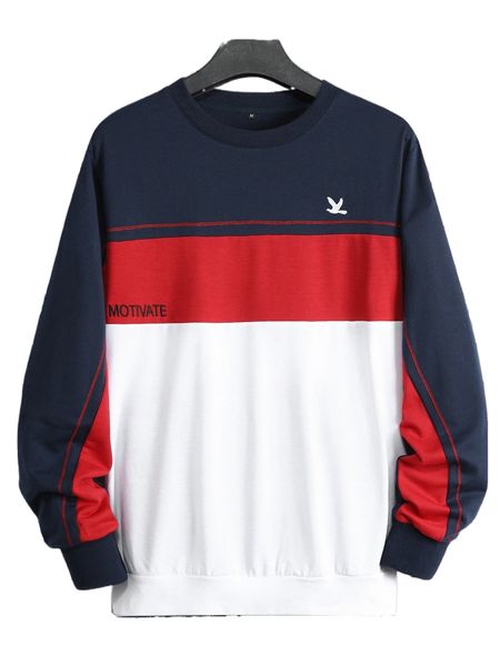 

men letter embroidery colorblock sweatshirt v5l0#, Black