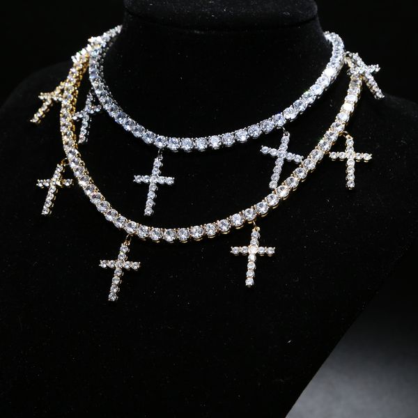 

drop ship women hip hop iced out cross charm pendant cz paved tennis chain choker pendant&necklace for women wedding jewelry, Silver