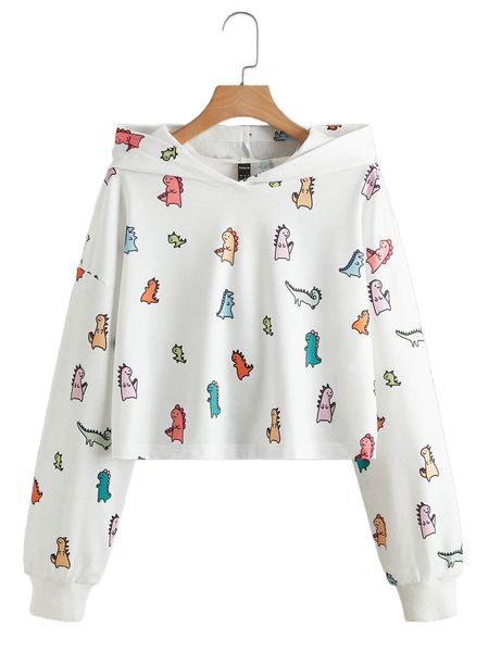

cartoon graphic crop hoodie 65bh#, Black