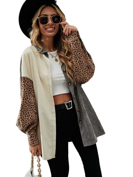 

cut and sew leopard corduroy coat g0tb#, Black