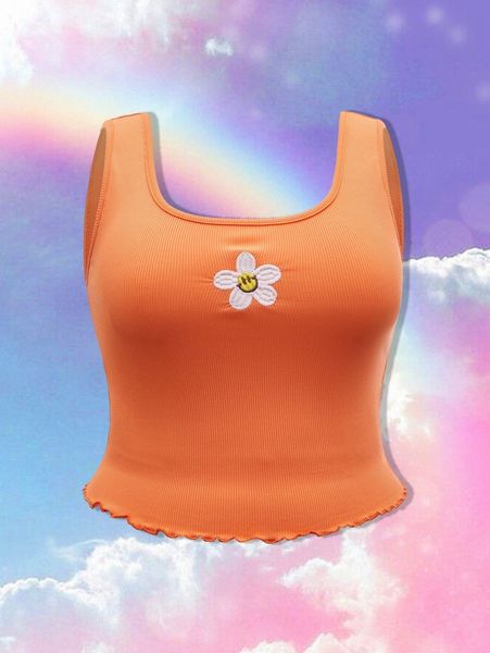 

plus floral & expression embroidery lettuce trim tank k1yd#, Black