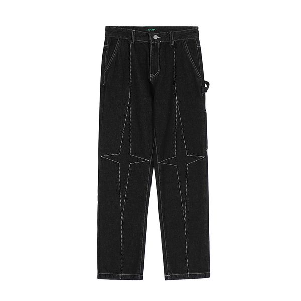 

straight mens denim trousers loose embroidery oversized casual jeans pants, Blue