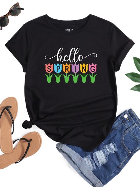 

letter & floral print tee k1xc#, White