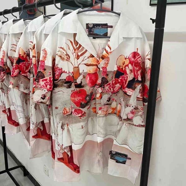 

casual shirts pra fruit party printed short sleeve shirts european american lapel t-shirts summer loose os pda men's and women's, White;black