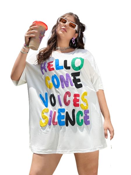 

plus slogan graphic drop shoulder tee q2rs#, Black