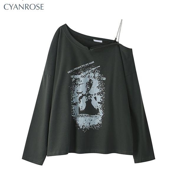 

women autumn long sleeve tshirt oneck graffiti printing american style vintage fashion casual korean pullover tee 220520, White