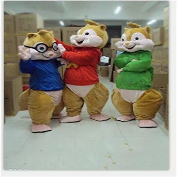 Fábrica profissional Alvin e The Chipmunks Mascot Costume Cartoon Personagem Fantas de festa de Halloween Carniva