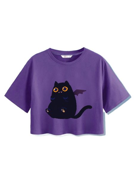 

romwe x luna hoang cat print crop tee e061#, White
