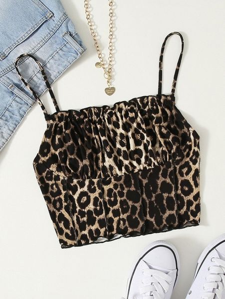

ruched bust seam front leopard cami 02yk#, White