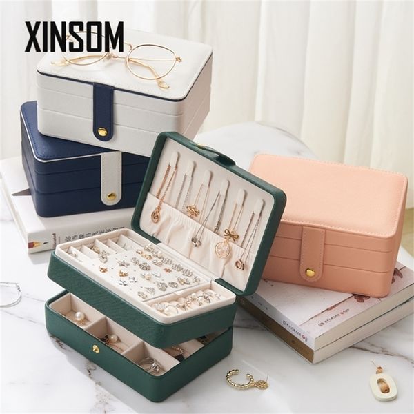 

xinsom jewelry box organizer display travel case portable leather jewelry storage box necklace earrings rings holder casket gift 220629, Black;white
