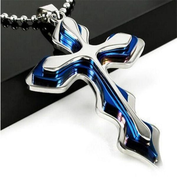 Подвесные ожерелья модные ожерелье мужчины Тревородное трехуровневое синий и черный крест 50 см бусин