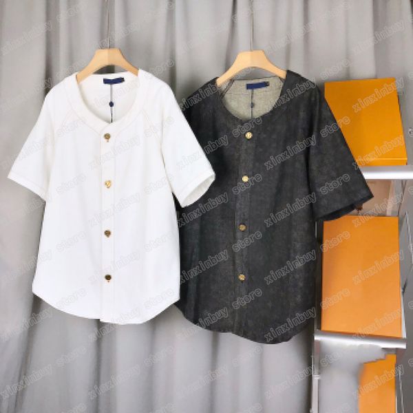 

22ss men designers t shirt tee denim jacquard letter short sleeve man crew neck paris fashion streetwear black white m-2xl, White;black