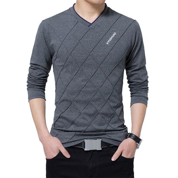

browon fashion men slim fit custom crease design long stylish luxury v neck fitness tshirt tee shirt homme 220811, White;black