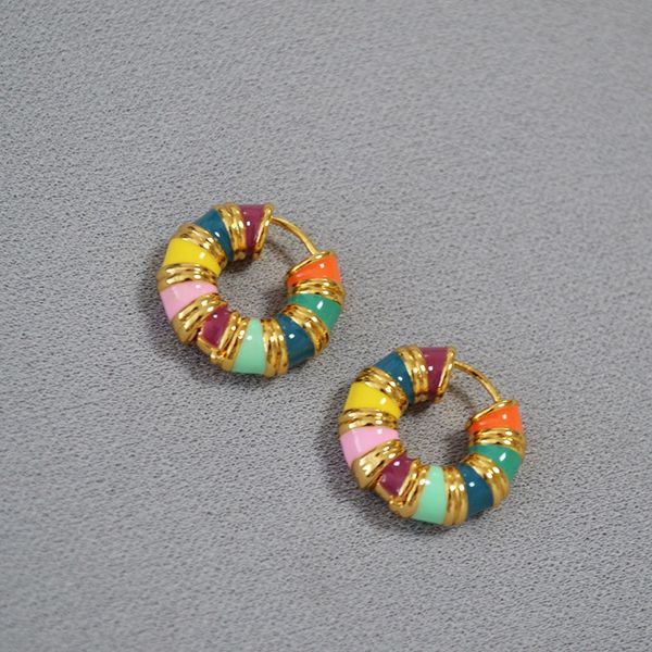

summer niche retro fashionable stud colorful enamel drop glaze circle earrings women's simple fashion all-match jewelry gift, Golden;silver