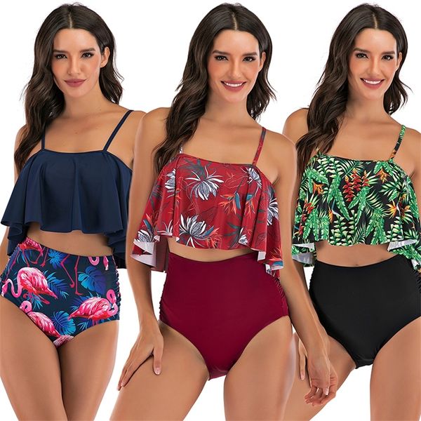 

ruffle bikinis women swimsuit 2020 high waist bikini swimwear print bathing suits summer beach wear swimming suit for women t200708, White;black