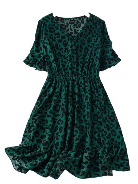 

plus leopard print a-line dress k6h5#, Black