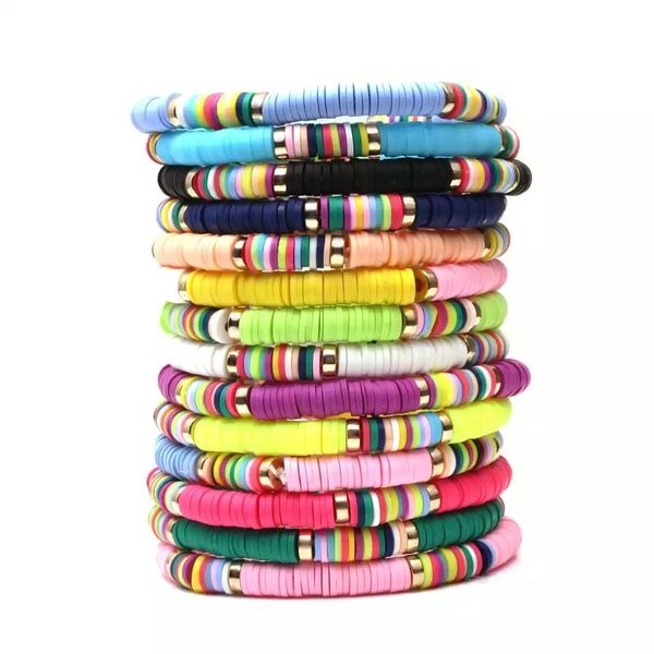 

6mm soft pottery spacer bracelet beach mixed color elastic rope sliced soft pottery bracelet, Black