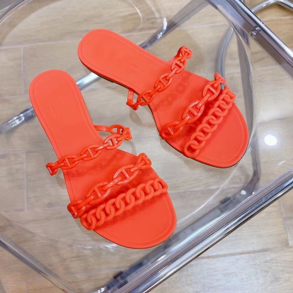 

rubber womens slippers three chain design summer sandals beach slides flats slippers on embroidered, Black