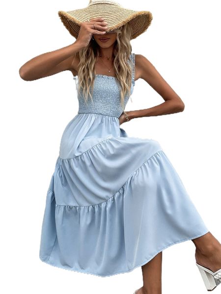 

shirred frill trim ruffle hem cami dress z65l#, Black;gray