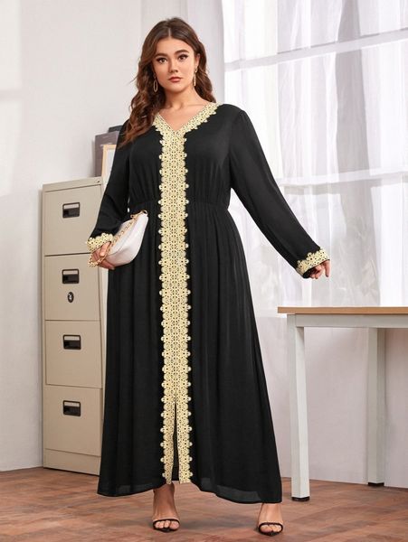 

plus guipure lace split hem dress j5vo#, Black