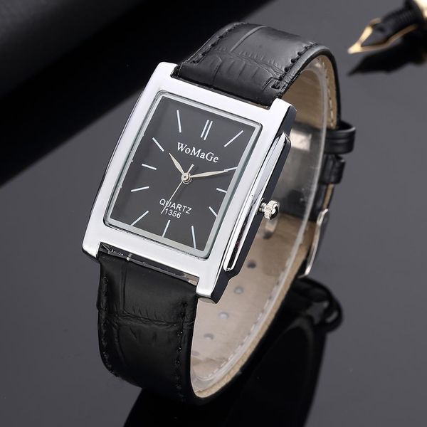 

square men watch rose gold silver case watches fashion brand leather band quartz clock montre homme vintage, Slivery;brown