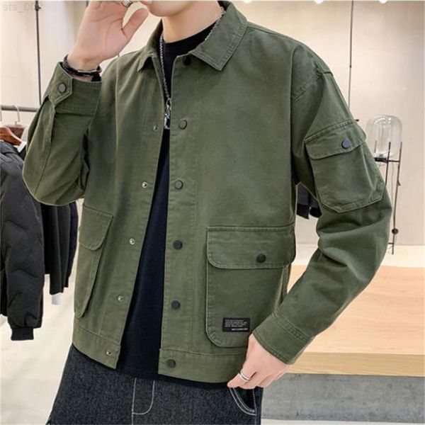 

men's casual jackets spring autumn single-breasted turndown collar coats korean chic streetwear large size t220716, Black;brown