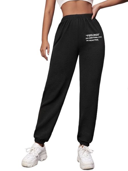 

petite high waist slogan graphic textured sweatpants d89b#, Black;white