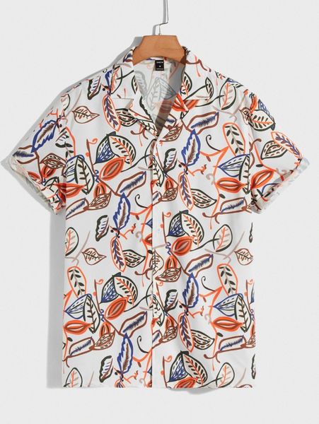 

men drop shoulder plants allover print shirt i7lp#, White;black