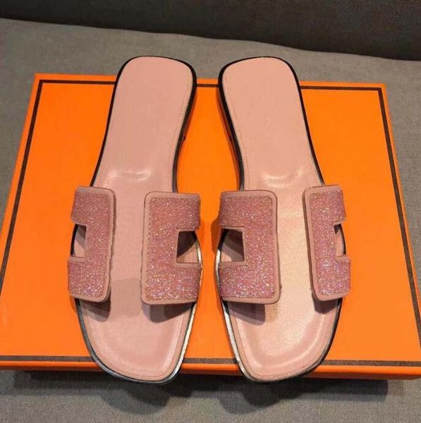 

designer luxury women slippers classic h leather sandals flat fashion casual shoes with box size 35-42, Black