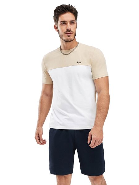 

men two tone antler print tee & drawstring waist shorts g2rc#, Gray