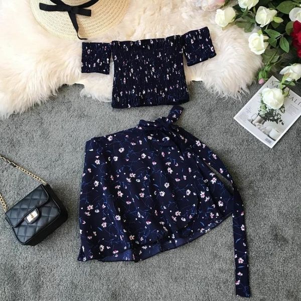 

women summer two piece sets ladies shash neck off shoulder shirt bandage mini skirts suits beach 2 pcs set y200512, White