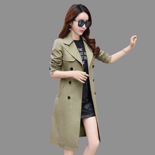 

women's trench coats fashion plus size long coat 2021 spring autumn korean slim khaki red windbreaker female outerwear 3xl t220809, Tan;black