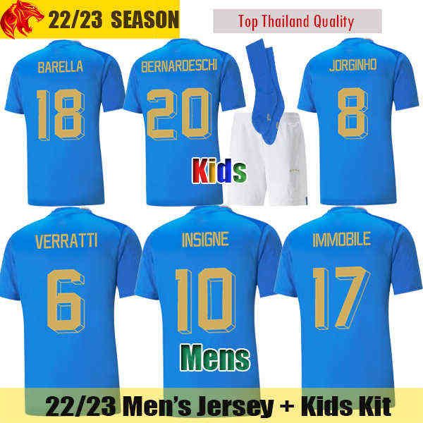 

22 23 italia soccer jerseys chiesa 2022 2023 insigne belotti barella football shirt verratti totti maglia immobile jorginho uniforms mens je, Black
