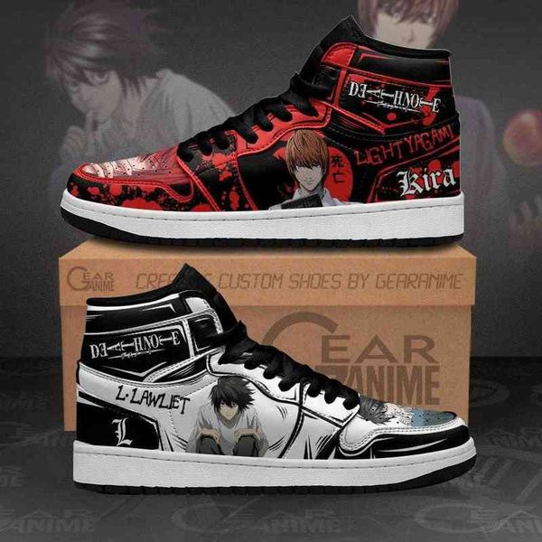 

light yagami and l lawliet sneakers custom death note anime shoes, Black