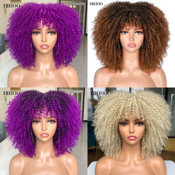 

hair synthetic wigs cosplay short afro kinky curly wig with bangs for black women cosplay lolita natural hair ombre mixed brown synthetic af
