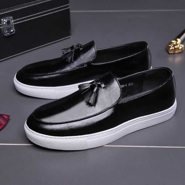 

new loafers men shoes pu solid color classic moccasin man business casual party outdoor retro tassel fashion casual shoes cp094, Black