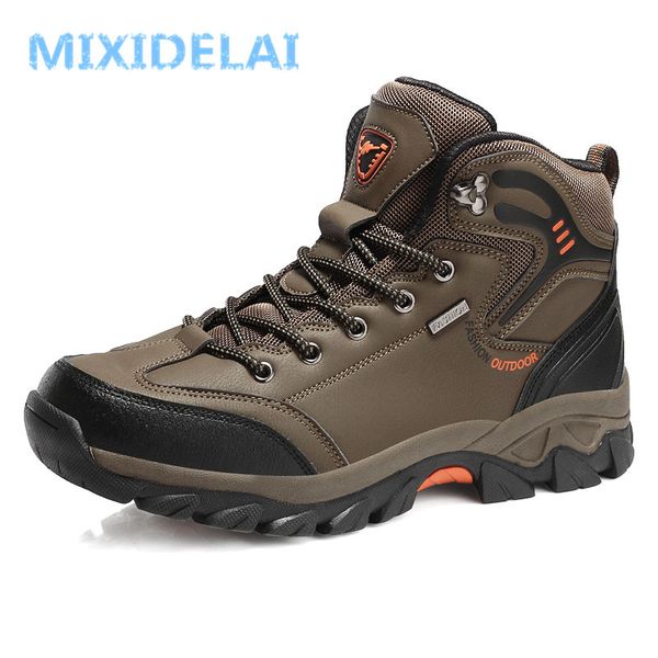 

2022 men boots big size 39-47 spring autumn mens leather fashion sneakers lace up outdoor mountain waterproof men shoes, Black