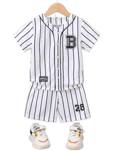 

toddler boys striped & letter graphic shirt & shorts h06x#, Black;white