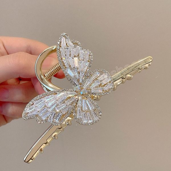 Artiglio per capelli a farfalla elegante coreano per donna Fermagli per capelli a forcina con strass Copricapo Accessori per capelli con coda di cavallo Femme