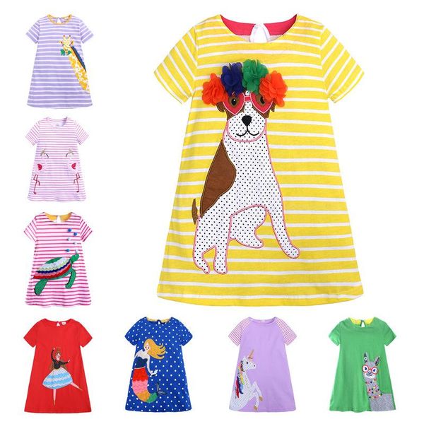 32 Stile Mädchen Streifen Kurzarm Kleid Kinder Cartoon Gerade Tierdruck Prinzessin Kleider Mode Boutique Kinderkleidung