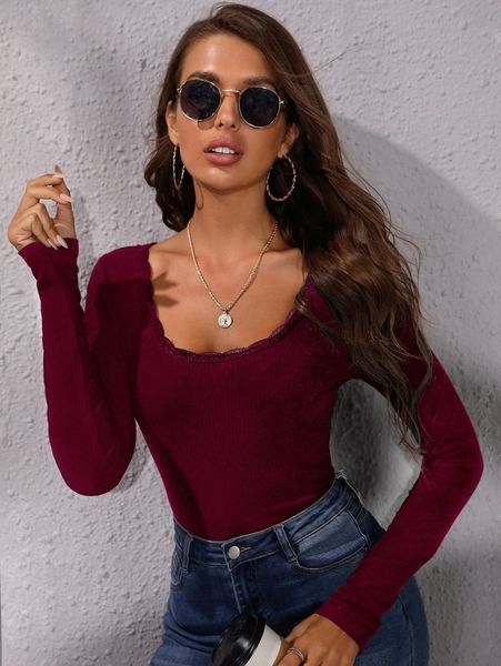

scoop neck slim fitted tee j47w#, White