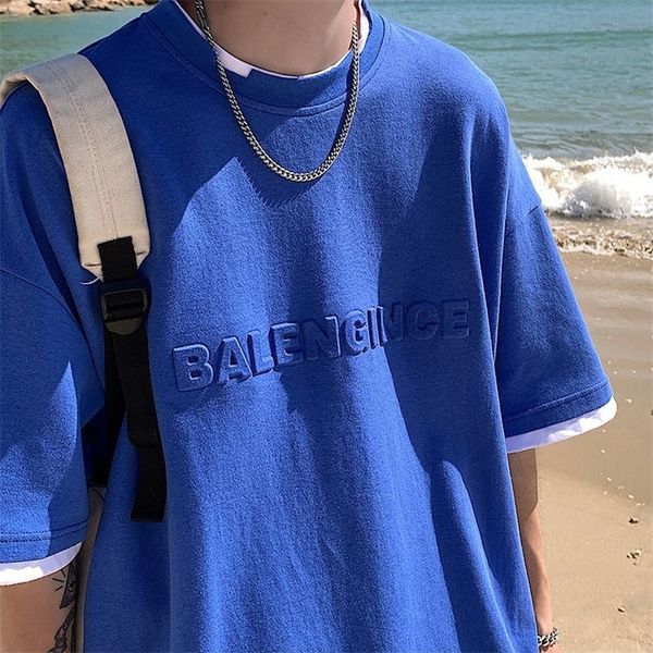 

privathinker fake two pieces summer oversized mens tshirts letter eming casual fashion harajuku tee shirt d220618, White;black