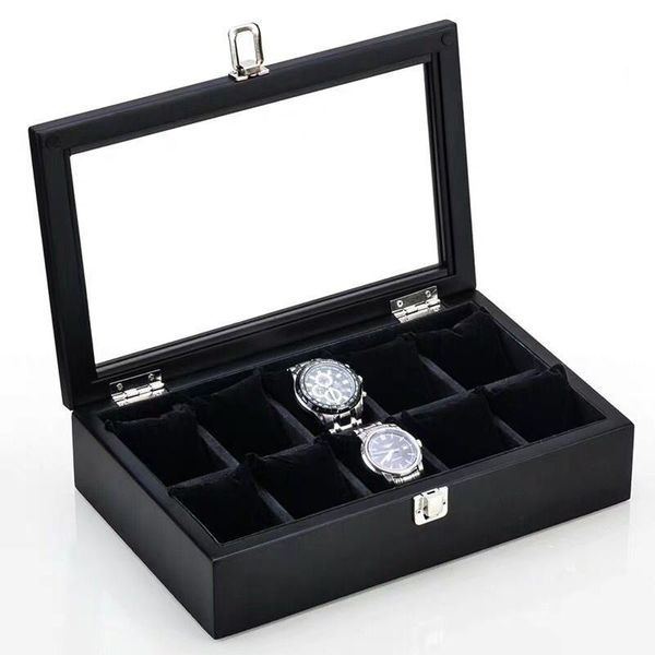 Caixas de assistir caixas 8/8/10/12 Slots Watches Box Organizer Preto de Moda de Moda Black Wood Presente para homens