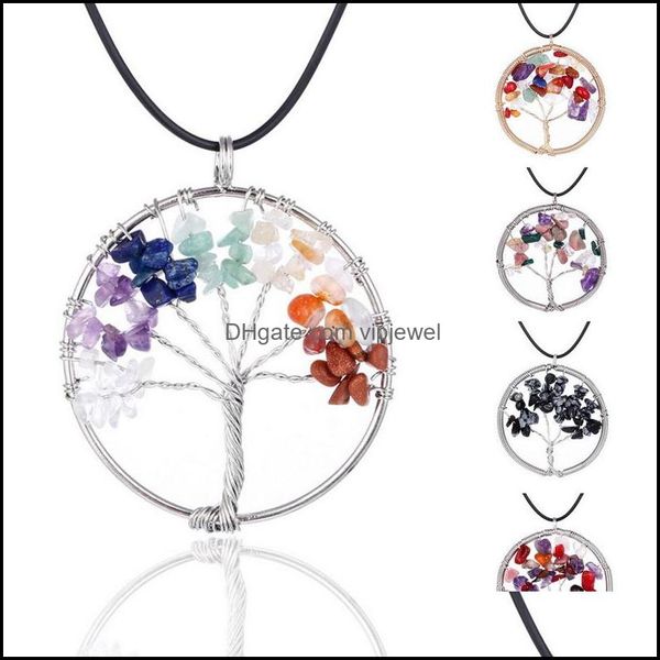 Colares pendentes pingentes jóias 7 chakra árvore de vida arco -íris