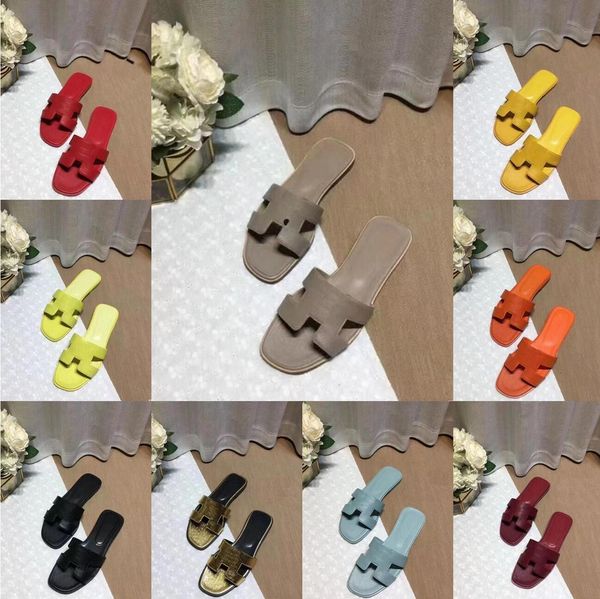 

most popular womens designer slippers lichee pattern summer flat bottom h letter sandal slipper flip flops luxury flat solid colorwomen outd, Black