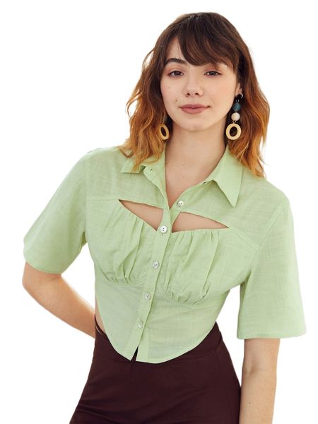 

ruched bust cutout button front crop blouse n8yq#, White