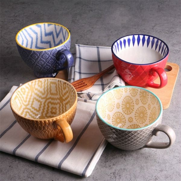 Keramik handbemalte Kaffeetasse kreative Vintage Tasse Café Bar liefert geprägte Persönlichkeit Frühstückstasse bunt handbemalt T200523