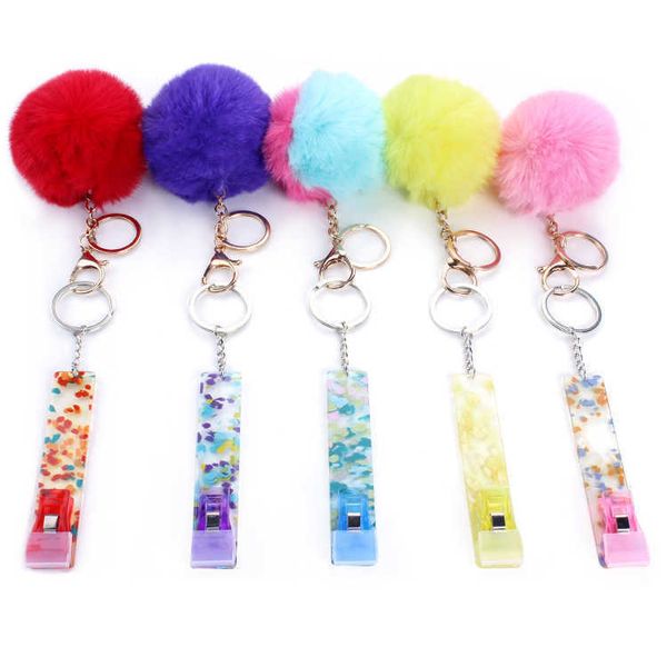 

lovly cell phone lanyards cute acrylic credit card puller pompom keychains bank card grabber for long nail atm keychain cards clip nails key