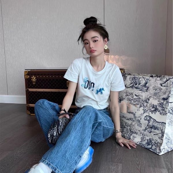 

tee t-shirts 2022 summer new product simple fashion round neck chest joy print contrast color short sleeved clothes_g1ob, White