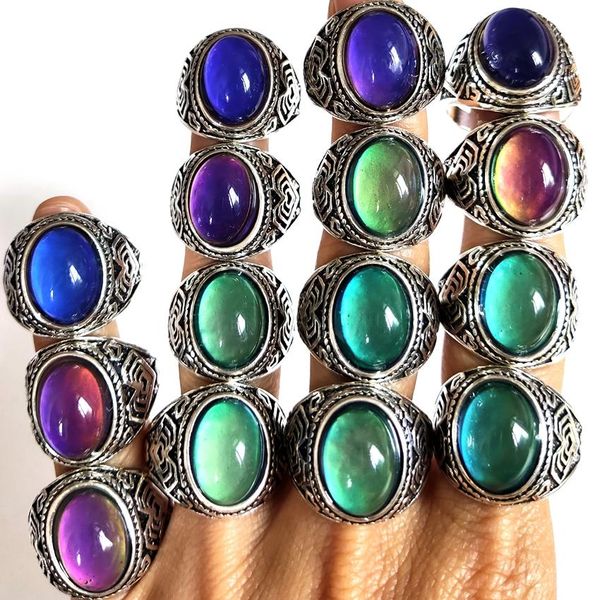 Мужчины женщины изменяют цветовое кольцо кольца эмоциональная температура, чувствительная к глазунству мужчина женский женский женский кольцо кольцо серебряное сплав сплав сплав ретро винтажные украшения